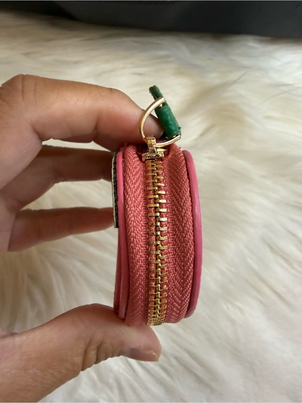 Pink Peach Leather Bag Charm Keychain - Picture 3 of 6
